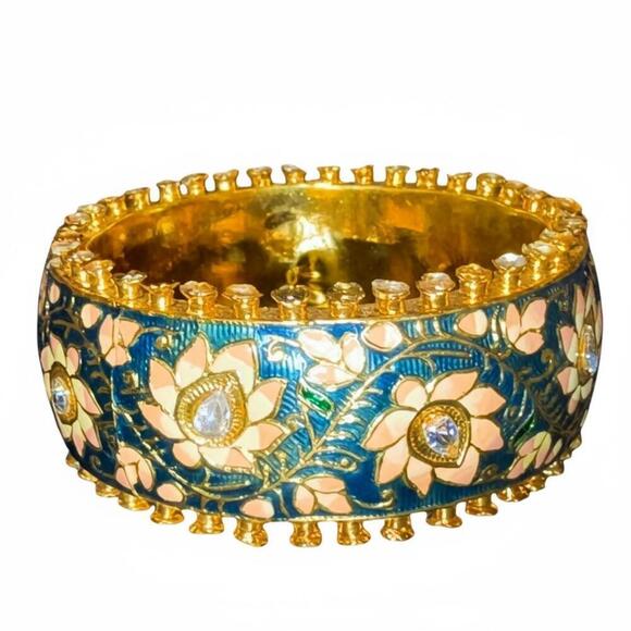 Jewelry - Hand-Painted Enamel Floral Gold Plated Bangle Bracelet